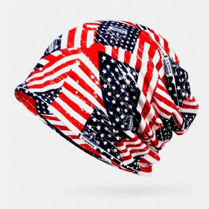 Mujeres Algodón Estrellas Rayas Patrón Bandera De América Personalidad Casual Elástico De Doble Uso Protección Del Cuello Beanie Bufanda