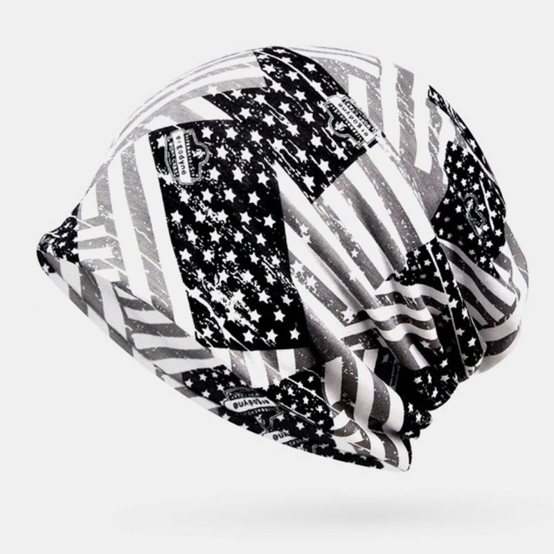 Mujeres Algodón Estrellas Rayas Patrón Bandera De América Personalidad Casual Elástico De Doble Uso Protección Del Cuello Beanie Bufanda