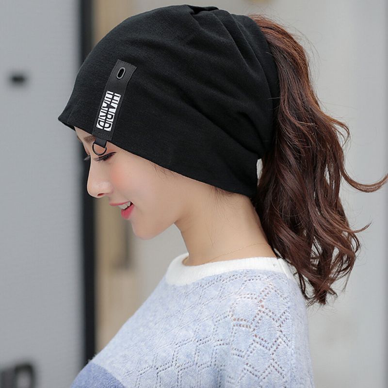 Mujeres Algodón Mantener Abrigado Moda De Invierno Al Aire Libre Casual Sólido Doble Gorro De Punto