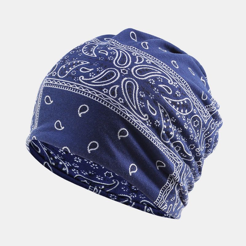 Mujeres Algodón Multiusos Impresión Beanie Cap Cuello Polaina Escudo Facial Sombreros Bandana