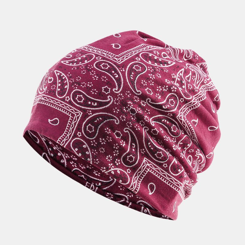 Mujeres Algodón Multiusos Impresión Beanie Cap Cuello Polaina Escudo Facial Sombreros Bandana