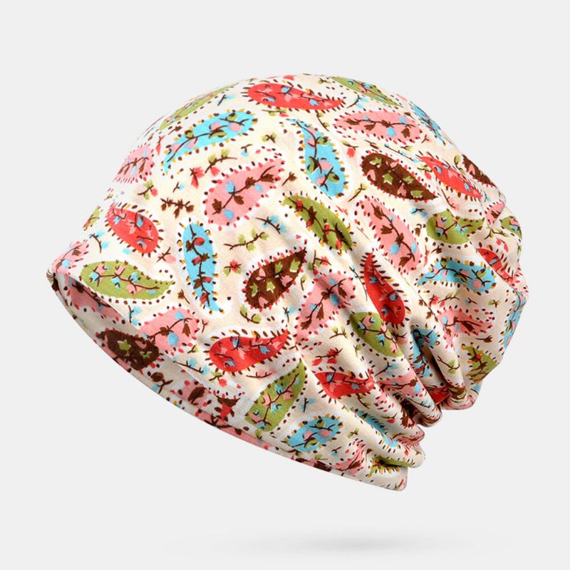 Mujeres Algodón Multiusos Impresión Beanie Cap Cuello Polaina Escudo Facial Sombreros Bandana