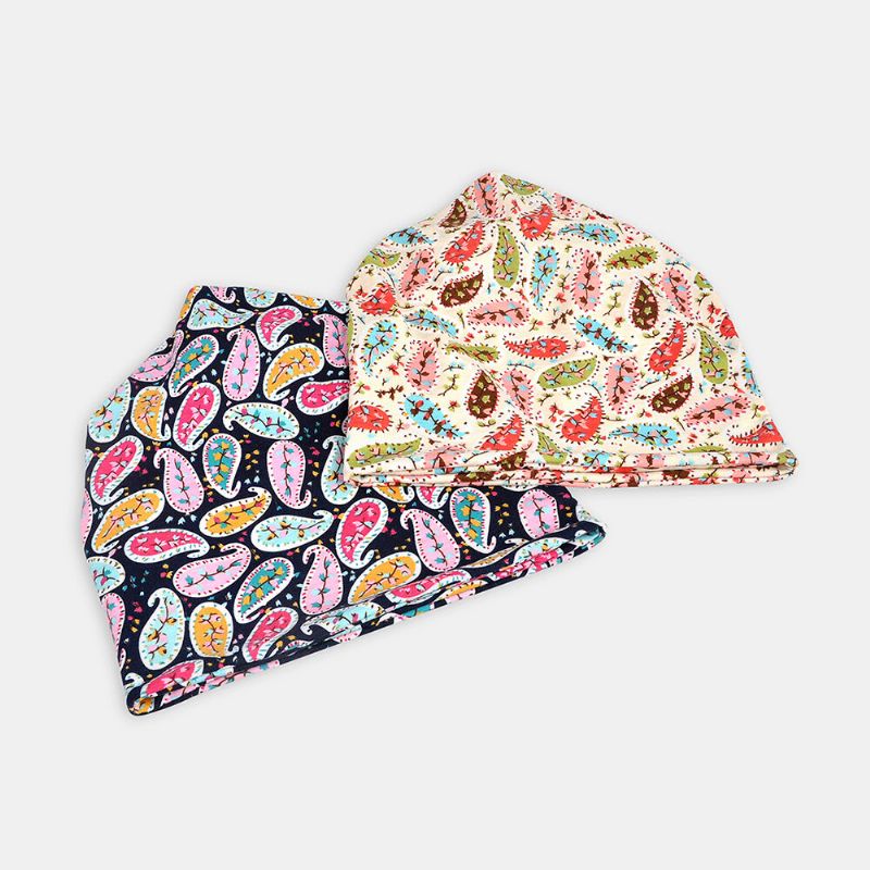 Mujeres Algodón Multiusos Impresión Beanie Cap Cuello Polaina Escudo Facial Sombreros Bandana