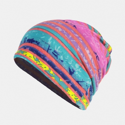 Mujeres Algodón Multiusos Impresión Beanie Cap Cuello Polaina Escudo Facial Sombreros Bandana