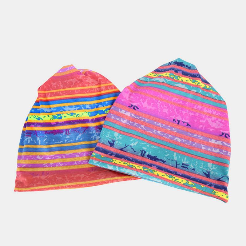 Mujeres Algodón Multiusos Impresión Beanie Cap Cuello Polaina Escudo Facial Sombreros Bandana