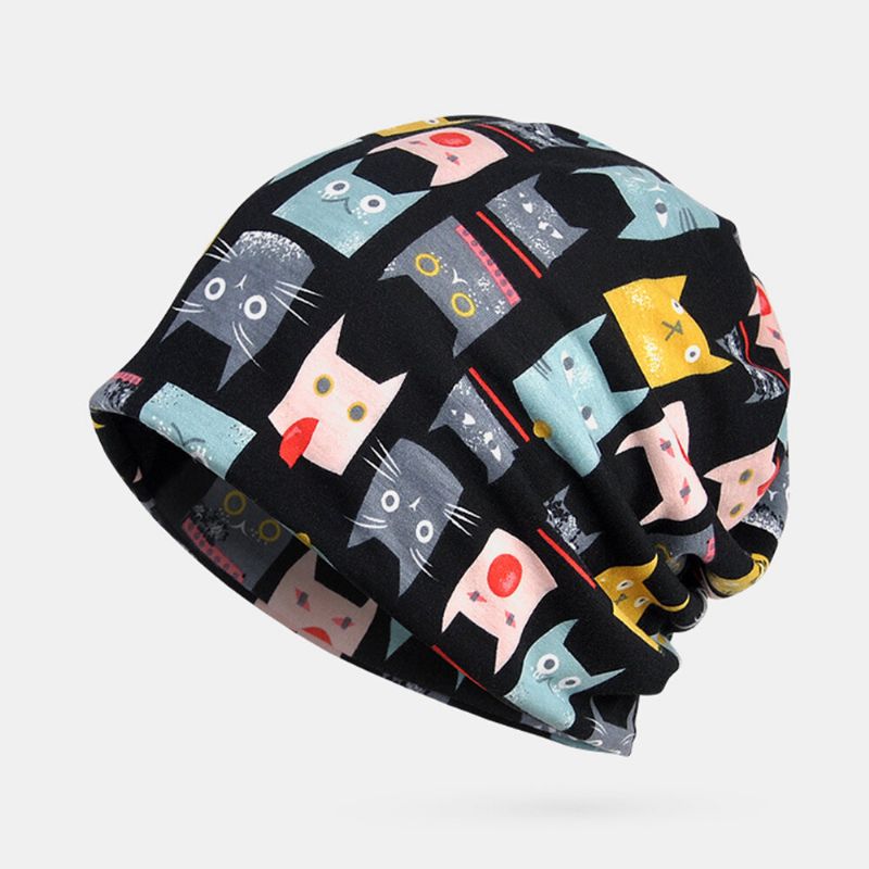 Mujeres Algodón Multiusos Impresión Beanie Cap Cuello Polaina Escudo Facial Sombreros Bandana