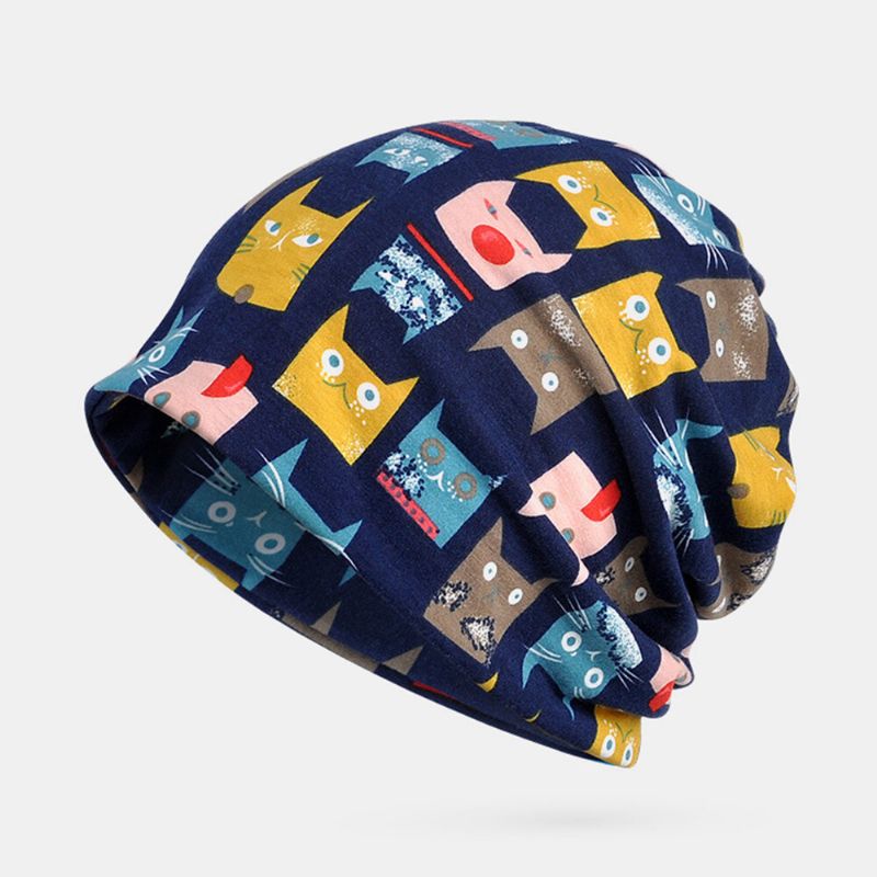 Mujeres Algodón Multiusos Impresión Beanie Cap Cuello Polaina Escudo Facial Sombreros Bandana