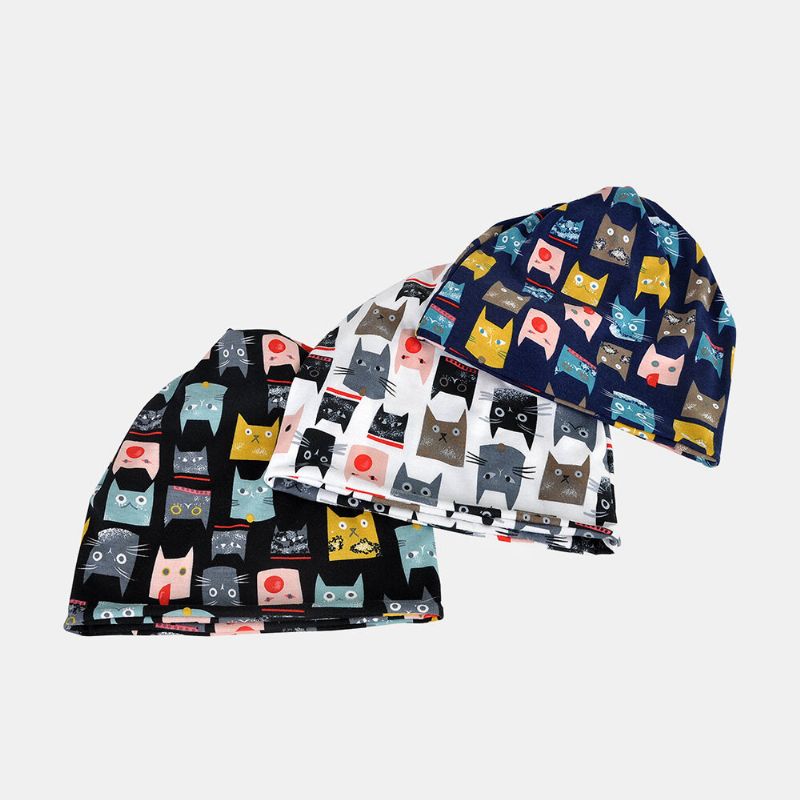 Mujeres Algodón Multiusos Impresión Beanie Cap Cuello Polaina Escudo Facial Sombreros Bandana