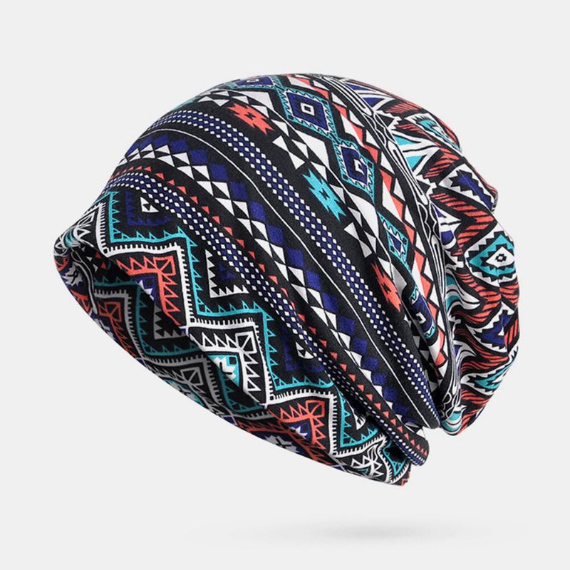 Mujeres Algodón Multiusos Impresión Beanie Cap Cuello Polaina Escudo Facial Sombreros Bandana