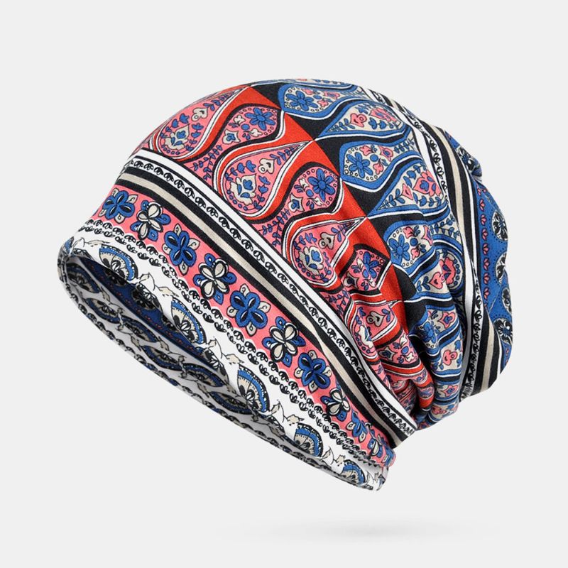 Mujeres Algodón Multiusos Impresión Beanie Cap Cuello Polaina Escudo Facial Sombreros Bandana