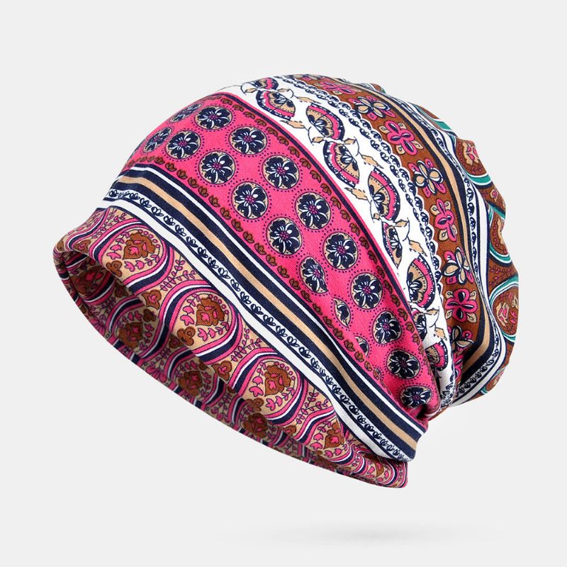 Mujeres Algodón Multiusos Impresión Beanie Cap Cuello Polaina Escudo Facial Sombreros Bandana