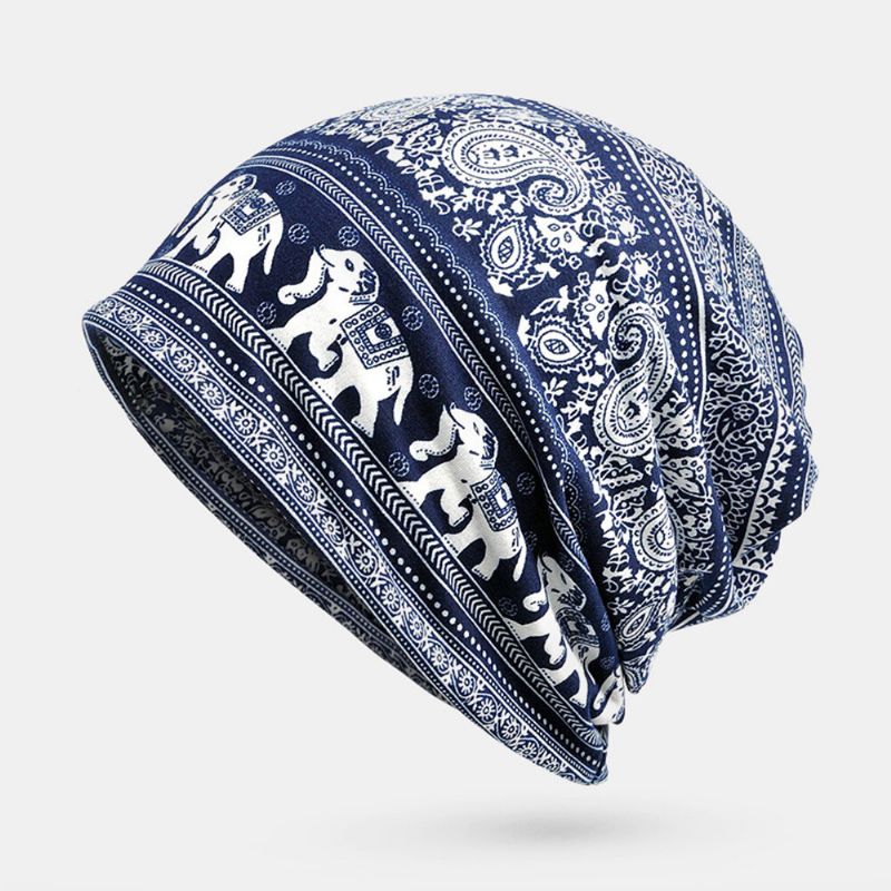 Mujeres Algodón Multiusos Impresión Beanie Cap Cuello Polaina Escudo Facial Sombreros Bandana