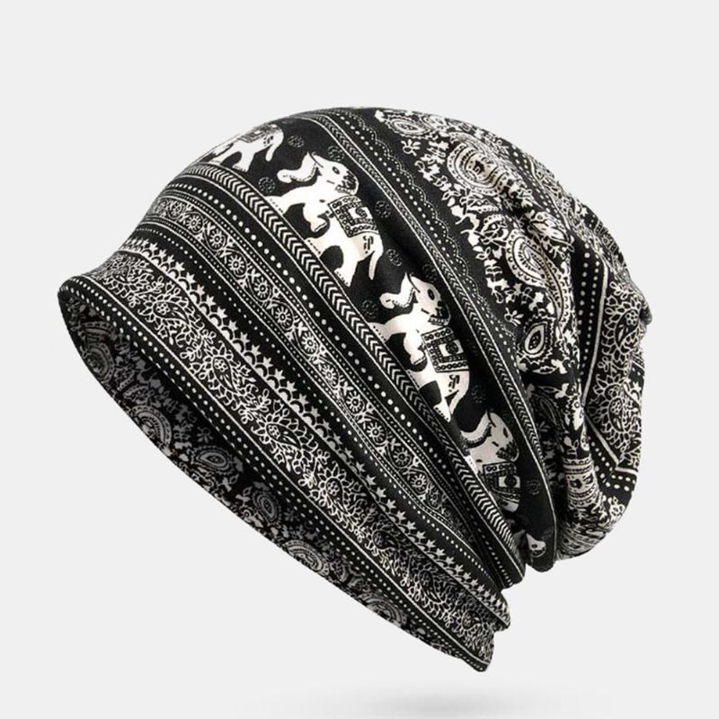 Mujeres Algodón Multiusos Impresión Beanie Cap Cuello Polaina Escudo Facial Sombreros Bandana