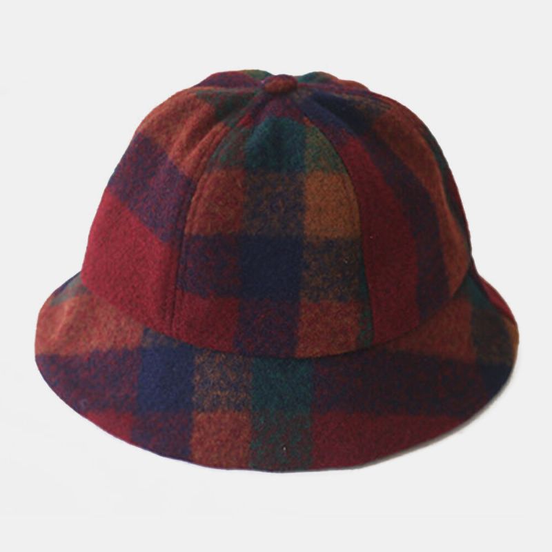 Mujeres Algodón Patchwock Plaids Pattern Vintage Casual Warm Bucket Hat