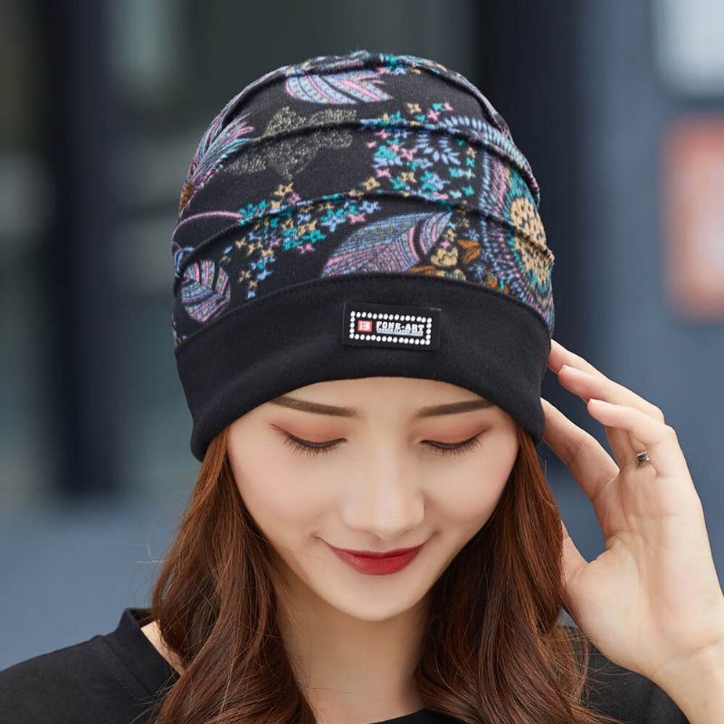 Mujeres Algodón Patrón Floral Moda Casual Transpirable Plisados Al Aire Libre Mantén Caliente Turbante Beanie