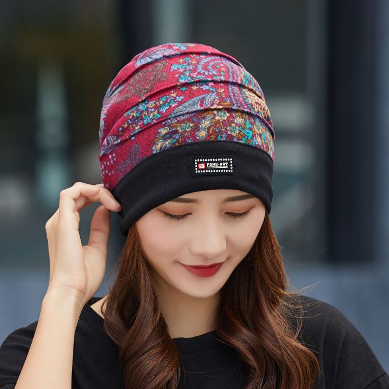 Mujeres Algodón Patrón Floral Moda Casual Transpirable Plisados Al Aire Libre Mantén Caliente Turbante Beanie