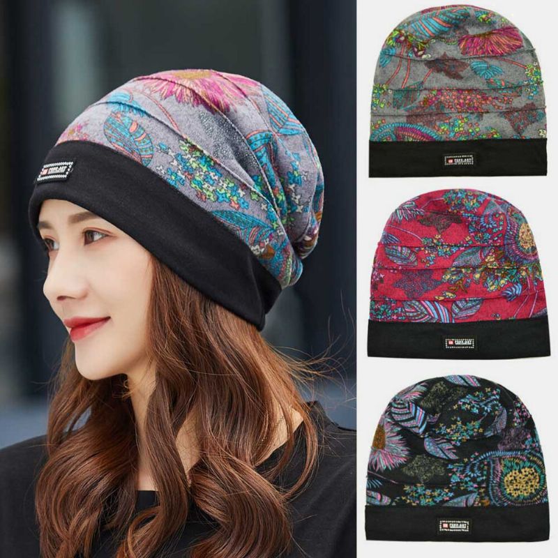 Mujeres Algodón Patrón Floral Moda Casual Transpirable Plisados Al Aire Libre Mantén Caliente Turbante Beanie