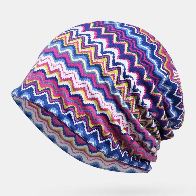 Mujeres Algodón Patrón De Rayas Coloridas Personalidad Casual Elástico De Doble Uso Protección Para El Cuello Gorro Bufanda