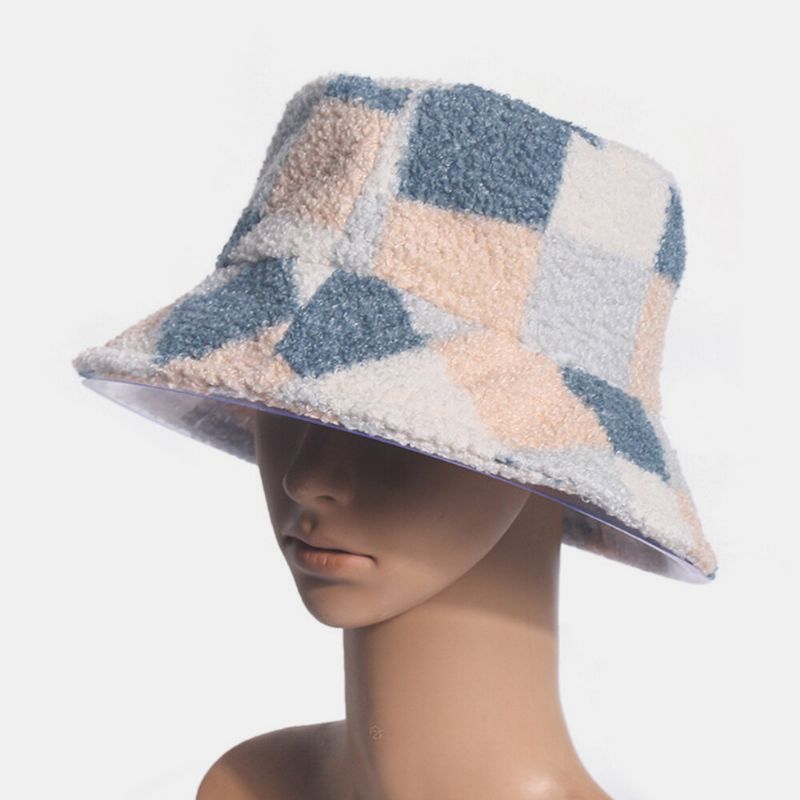 Mujeres Algodón Pelo De Cordero Cálido Casual Moda Todo-fósforo Patrón De Celosía Sombrero De Cubo