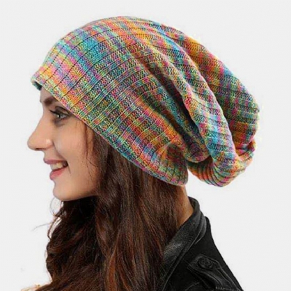 Mujeres Color Mezclado Cálido Casual Sin Ala Beanie Sombrero De Punto Toque Hat