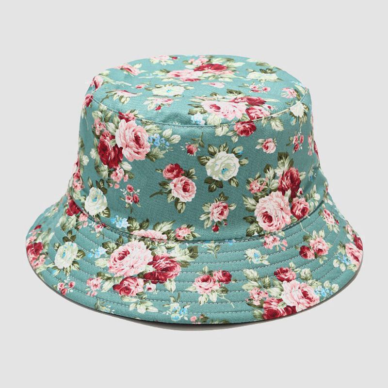 Mujeres De Doble Cara Verano Protección Uv Patrón Floral Casual Sombrero Para El Sol Al Aire Libre Sombrero De Cubo