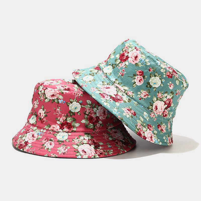 Mujeres De Doble Cara Verano Protección Uv Patrón Floral Casual Sombrero Para El Sol Al Aire Libre Sombrero De Cubo