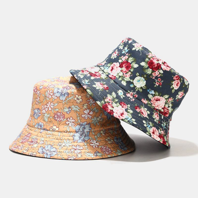 Mujeres De Doble Cara Verano Protección Uv Patrón Floral Casual Sombrero Para El Sol Al Aire Libre Sombrero De Cubo