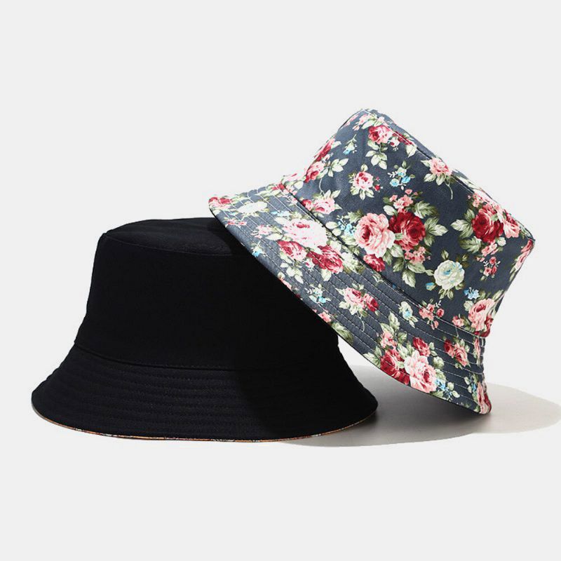 Mujeres De Doble Cara Verano Protección Uv Patrón Floral Casual Sombrero Para El Sol Al Aire Libre Sombrero De Cubo