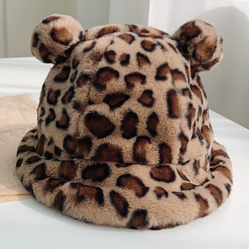 Mujeres Faux Rabbit Hair Warm Soft Cute Casual All-match Animal Ear Pattern Bucket Hat