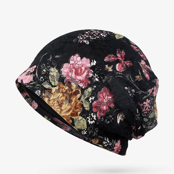 Mujeres Flores Algodón Encaje Beanie Sombrero Étnico Vintage Buen Elástico Transpirable Turbante Gorras