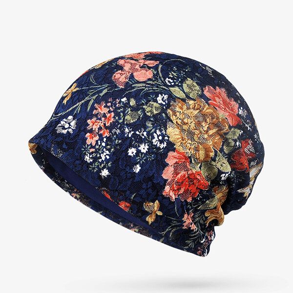 Mujeres Flores Algodón Encaje Beanie Sombrero Étnico Vintage Buen Elástico Transpirable Turbante Gorras