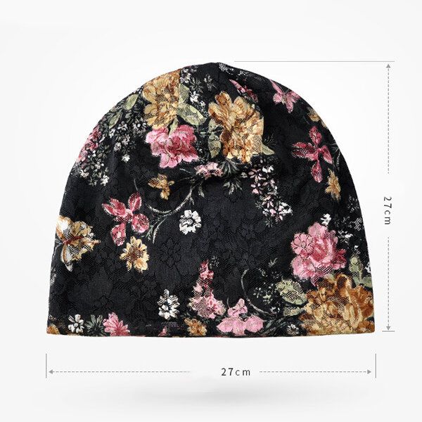 Mujeres Flores Algodón Encaje Beanie Sombrero Étnico Vintage Buen Elástico Transpirable Turbante Gorras