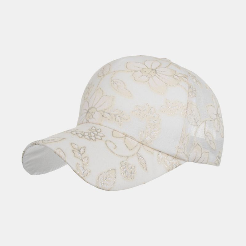 Mujeres Hombres Encaje Brillo Flor Gorra De Malla Gorra De Béisbol Sombrero Para El Sol