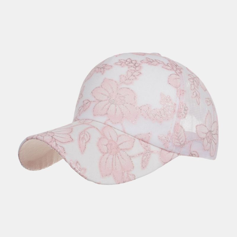 Mujeres Hombres Encaje Brillo Flor Gorra De Malla Gorra De Béisbol Sombrero Para El Sol