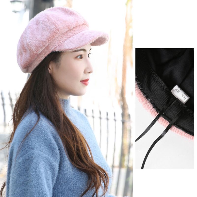 Mujeres Lana Casual Universal Keep Warm Sombrero Octogonal De Ala Curvada Sombrero De Boina Sombrero De Punto