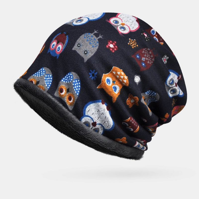 Mujeres Más Terciopelo Mantener Caliente Dibujos Animados Patrón De Animales Personalidad Casual Elástico De Doble Uso Protección Para El Cuello Gorro Bufanda