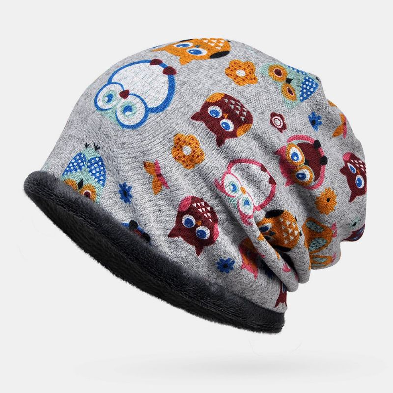 Mujeres Más Terciopelo Mantener Caliente Dibujos Animados Patrón De Animales Personalidad Casual Elástico De Doble Uso Protección Para El Cuello Gorro Bufanda