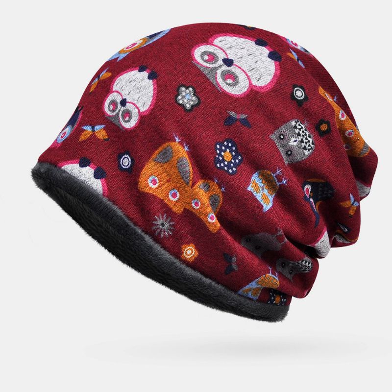 Mujeres Más Terciopelo Mantener Caliente Dibujos Animados Patrón De Animales Personalidad Casual Elástico De Doble Uso Protección Para El Cuello Gorro Bufanda