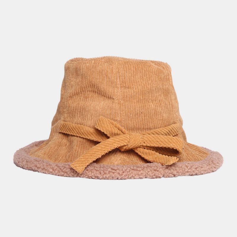 Mujeres Pana Cachemira Cálido Casual Moda Bowknot Sombrero De Viaje Sombrero De Cubo