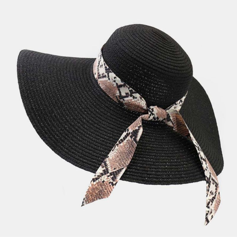 Mujeres Protector Solar Vacaciones Playa Sombrero Para El Sol De Ala Salvaje Sombrero De Paja Con Estilo Elegante Bowknot