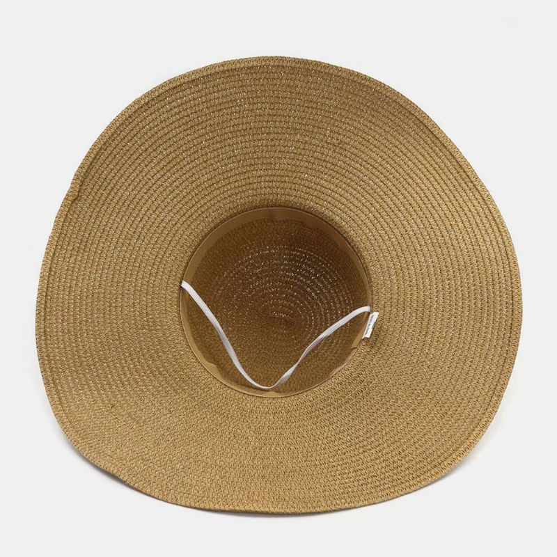 Mujeres Protector Solar Vacaciones Playa Sombrero Para El Sol De Ala Salvaje Sombrero De Paja Con Estilo Elegante Bowknot