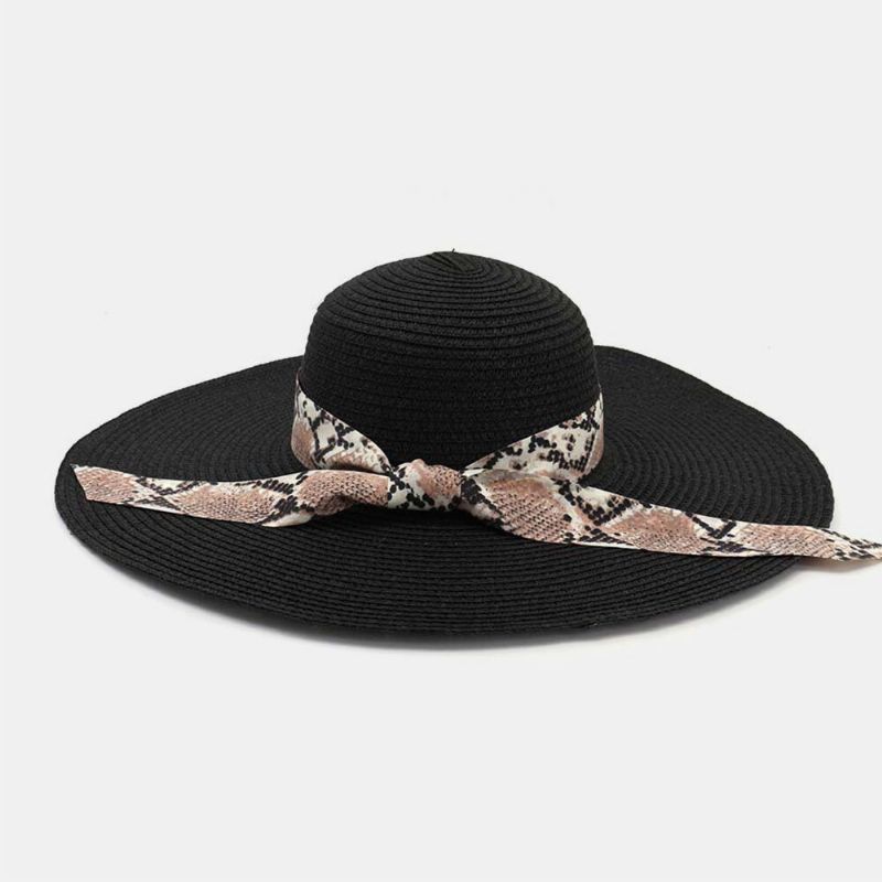 Mujeres Protector Solar Vacaciones Playa Sombrero Para El Sol De Ala Salvaje Sombrero De Paja Con Estilo Elegante Bowknot