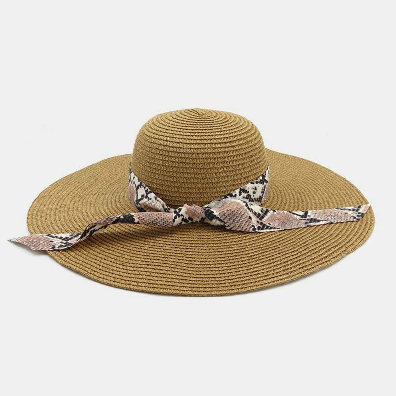 Mujeres Protector Solar Vacaciones Playa Sombrero Para El Sol De Ala Salvaje Sombrero De Paja Con Estilo Elegante Bowknot