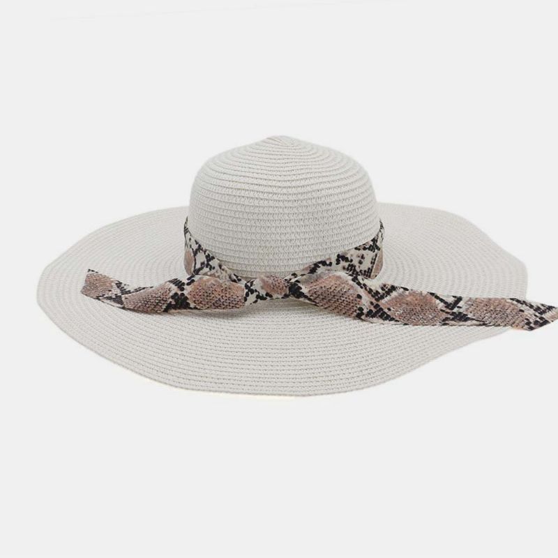 Mujeres Protector Solar Vacaciones Playa Sombrero Para El Sol De Ala Salvaje Sombrero De Paja Con Estilo Elegante Bowknot