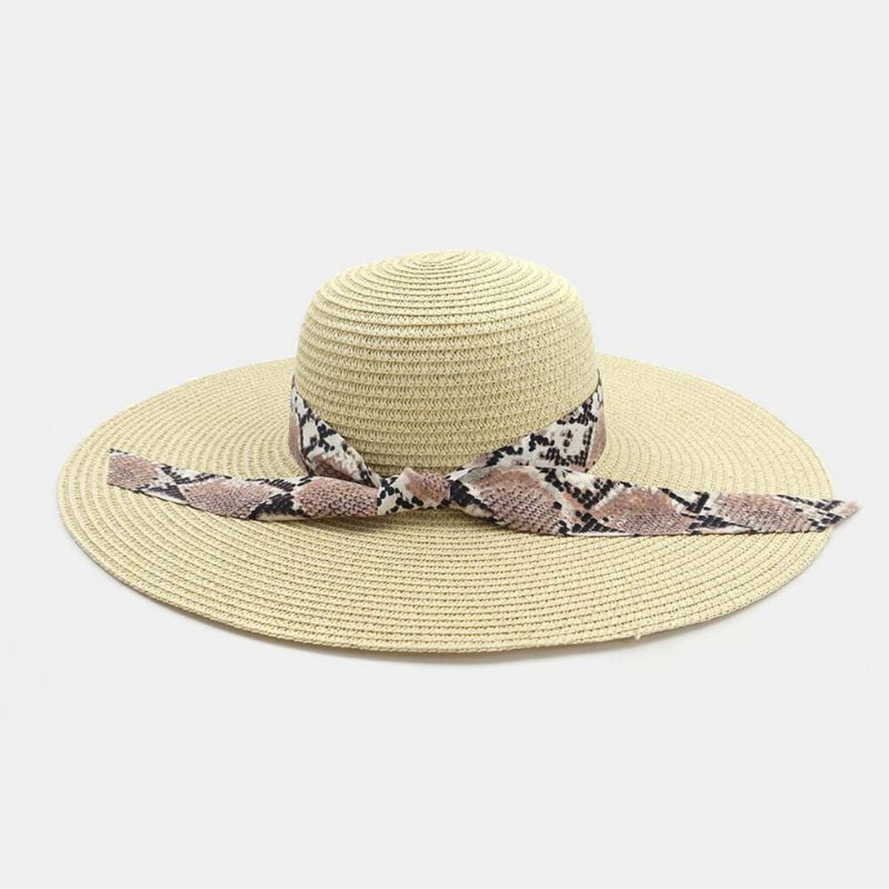 Mujeres Protector Solar Vacaciones Playa Sombrero Para El Sol De Ala Salvaje Sombrero De Paja Con Estilo Elegante Bowknot