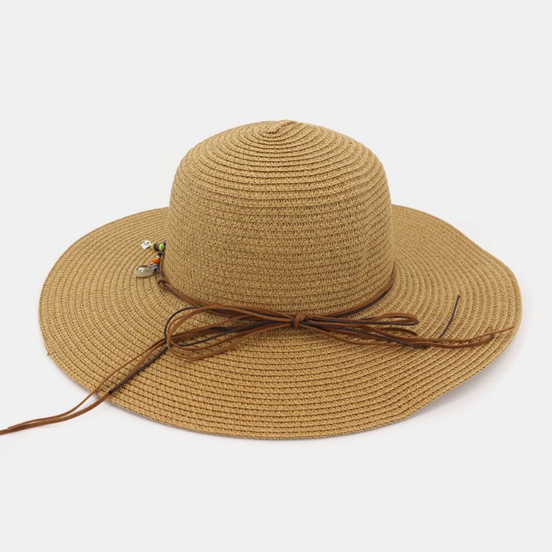 Mujeres Protector Solar Vacaciones Playa Sombrero Para El Sol Plegable Elegante Ala Salvaje Baratija Cadena Decoración Sombrero De Paja