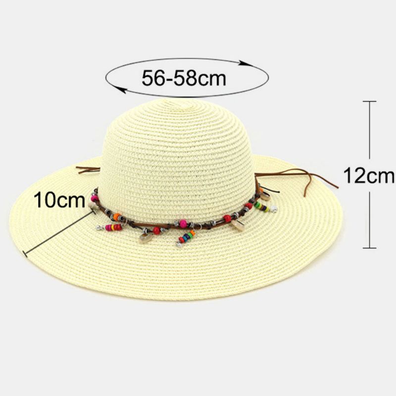 Mujeres Protector Solar Vacaciones Playa Sombrero Para El Sol Plegable Elegante Ala Salvaje Baratija Cadena Decoración Sombrero De Paja