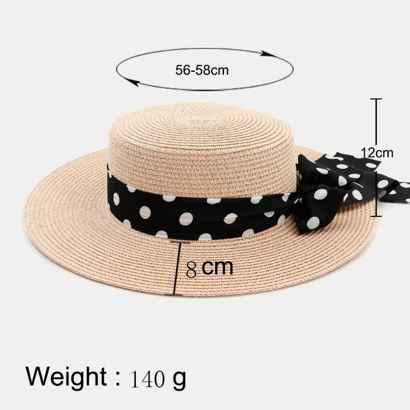 Mujeres Protector Solar Vacaciones Verano Sombrero Para El Sol Elegante Sombrero De Paja Con Estilo Con Cinta De Lunares