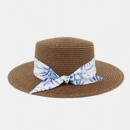 Mujeres Protector Solar Viajes Playa Sombrero Para El Sol Elegante Bowknot Jazz Sombrero Sombrero Plano Sombrero De Paja