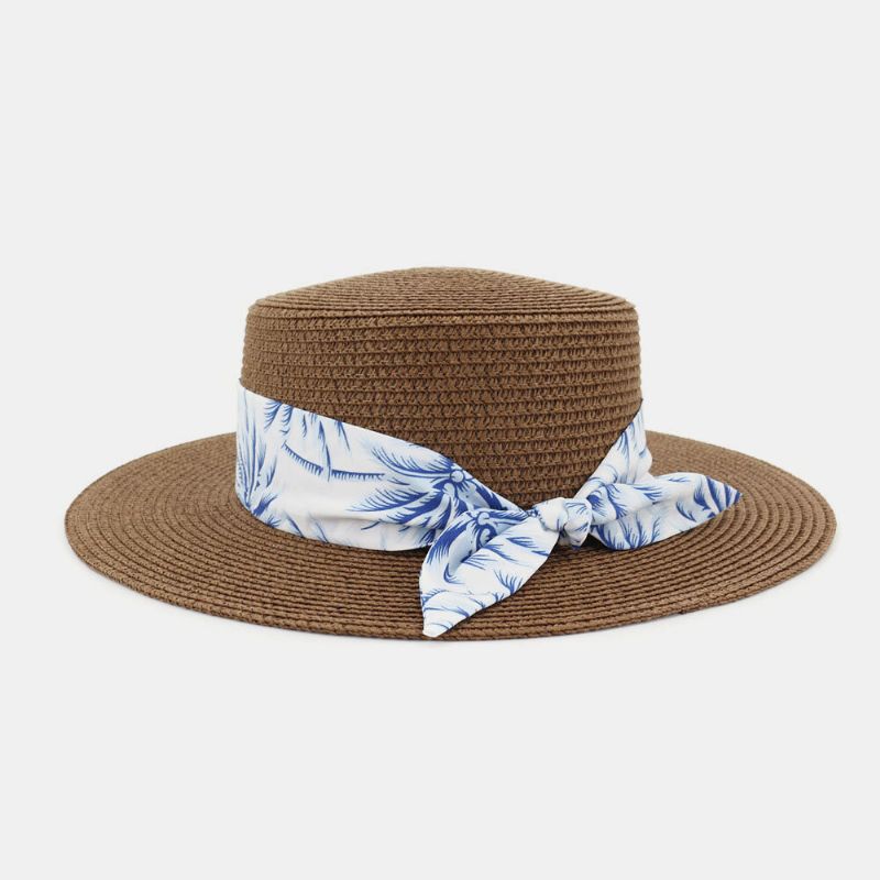 Mujeres Protector Solar Viajes Playa Sombrero Para El Sol Elegante Bowknot Jazz Sombrero Sombrero Plano Sombrero De Paja